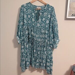 Daughters of India Teal Floral Long Sleeve Dress